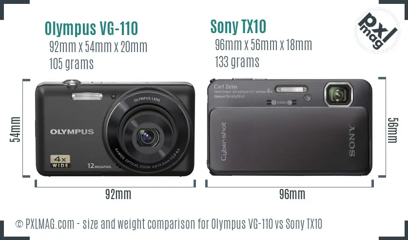 Olympus VG-110 vs Sony TX10 size comparison