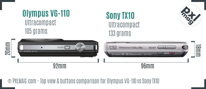 Olympus VG-110 vs Sony TX10 top view buttons comparison