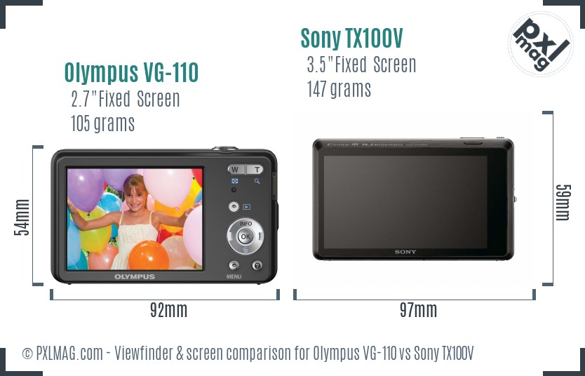 Olympus VG-110 vs Sony TX100V Screen and Viewfinder comparison
