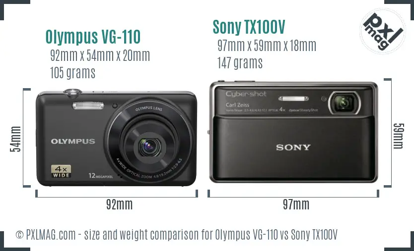 Olympus VG-110 vs Sony TX100V size comparison
