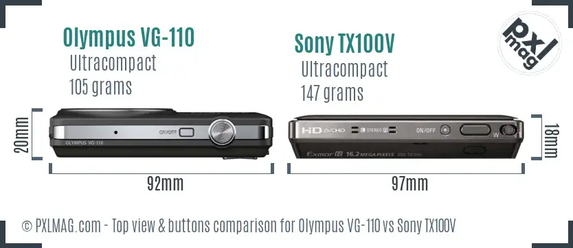 Olympus VG-110 vs Sony TX100V top view buttons comparison
