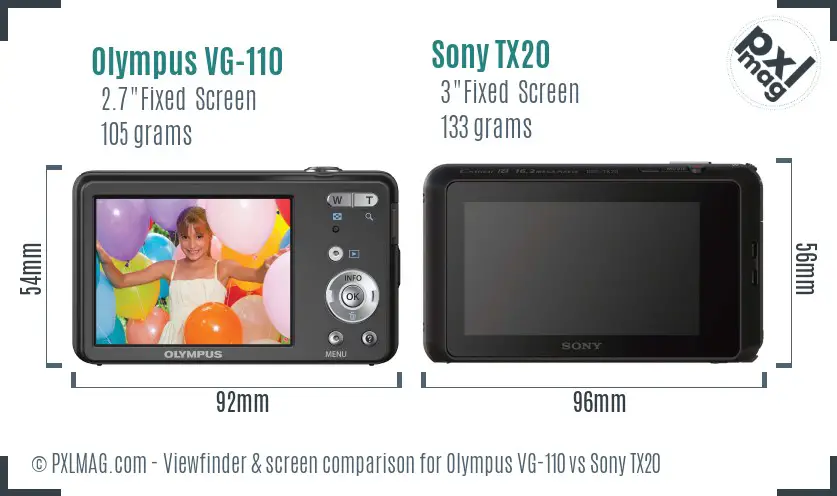 Olympus VG-110 vs Sony TX20 Screen and Viewfinder comparison