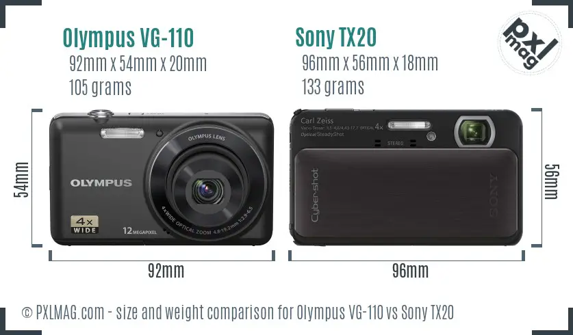 Olympus VG-110 vs Sony TX20 size comparison