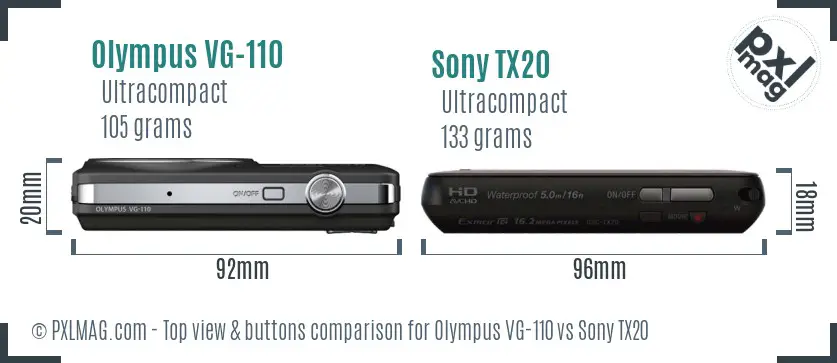 Olympus VG-110 vs Sony TX20 top view buttons comparison