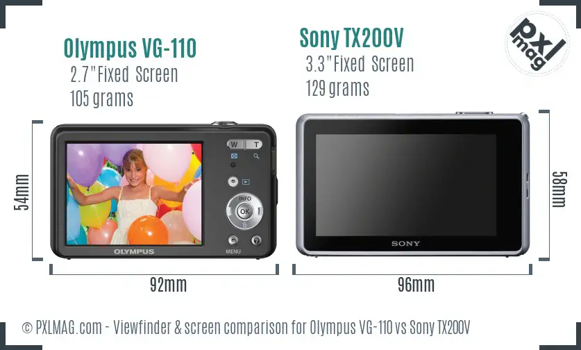 Olympus VG-110 vs Sony TX200V Screen and Viewfinder comparison