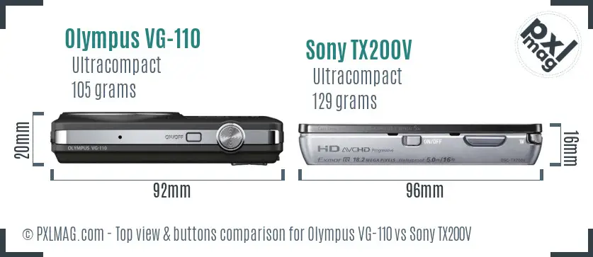 Olympus VG-110 vs Sony TX200V top view buttons comparison