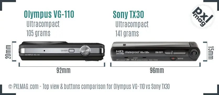 Olympus VG-110 vs Sony TX30 top view buttons comparison