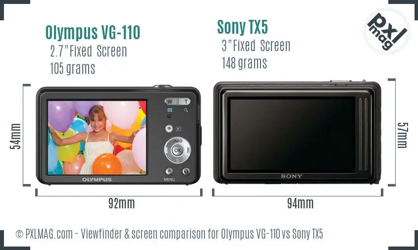 Olympus VG-110 vs Sony TX5 Screen and Viewfinder comparison