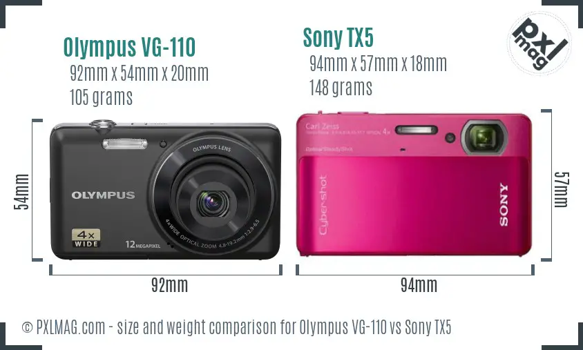 Olympus VG-110 vs Sony TX5 size comparison