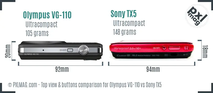 Olympus VG-110 vs Sony TX5 top view buttons comparison