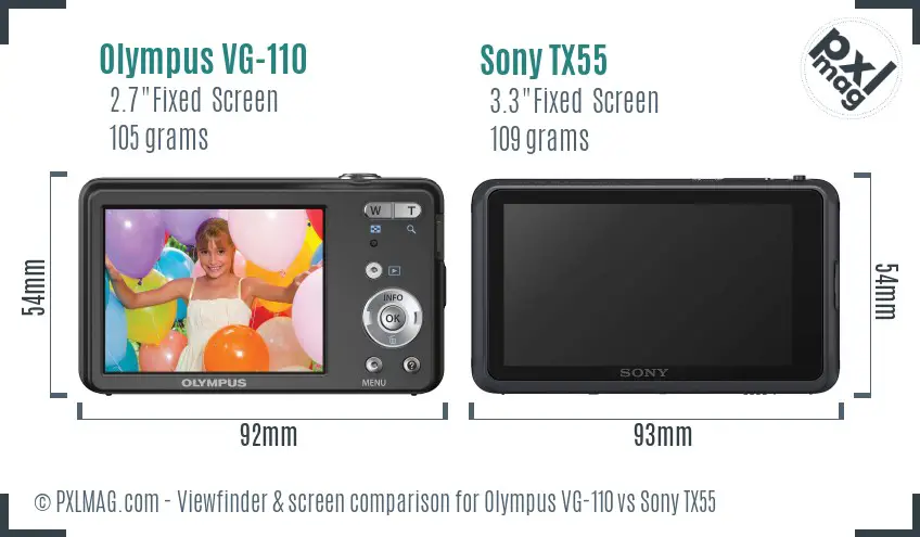 Olympus VG-110 vs Sony TX55 Screen and Viewfinder comparison