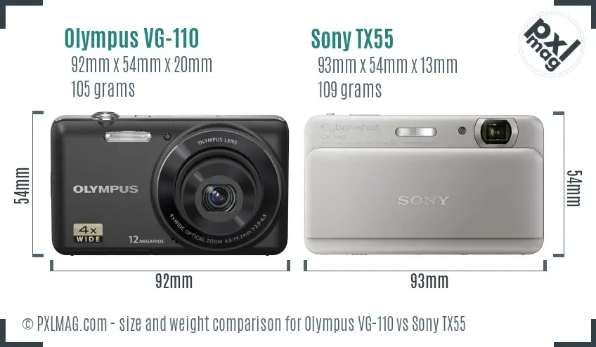 Olympus VG-110 vs Sony TX55 size comparison