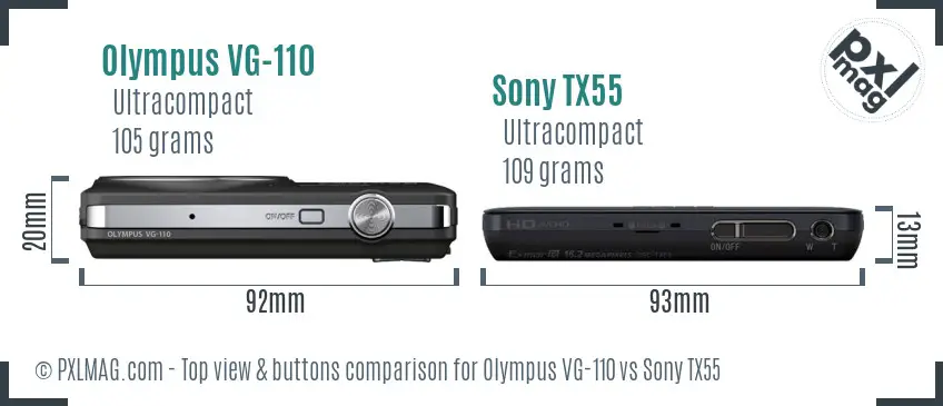 Olympus VG-110 vs Sony TX55 top view buttons comparison
