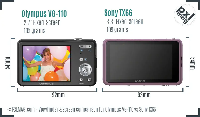 Olympus VG-110 vs Sony TX66 Screen and Viewfinder comparison