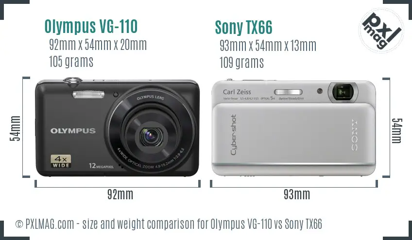Olympus VG-110 vs Sony TX66 size comparison