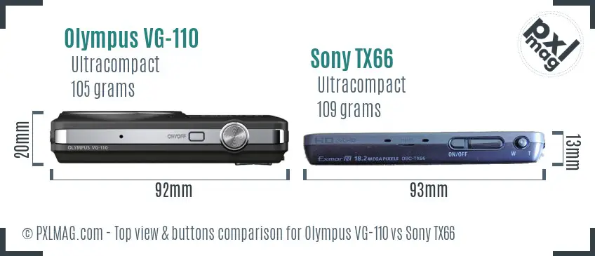 Olympus VG-110 vs Sony TX66 top view buttons comparison