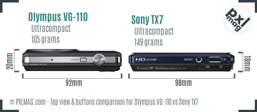 Olympus VG-110 vs Sony TX7 top view buttons comparison