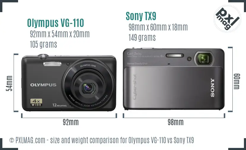Olympus VG-110 vs Sony TX9 size comparison