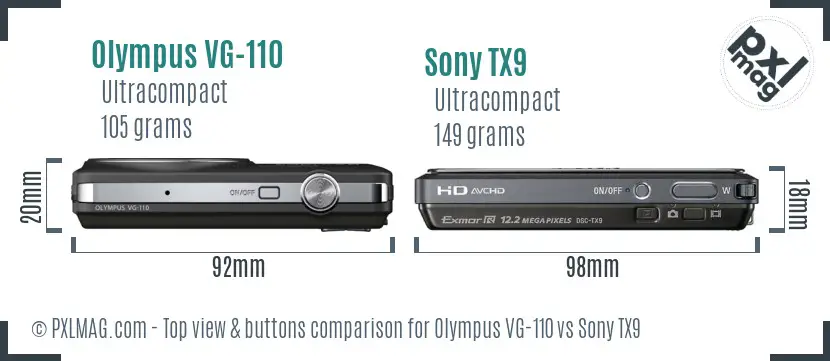 Olympus VG-110 vs Sony TX9 top view buttons comparison