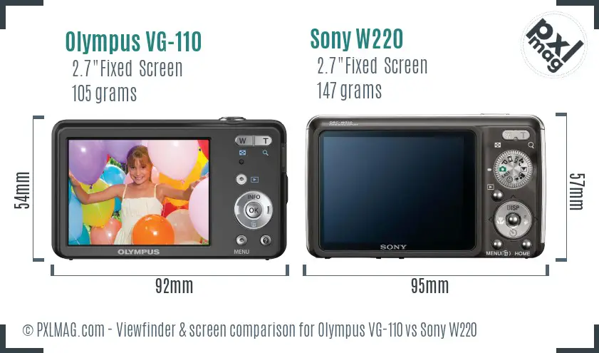 Olympus VG-110 vs Sony W220 Screen and Viewfinder comparison