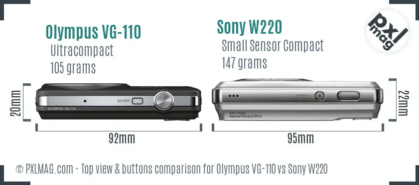 Olympus VG-110 vs Sony W220 top view buttons comparison