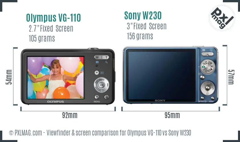 Olympus VG-110 vs Sony W230 Screen and Viewfinder comparison