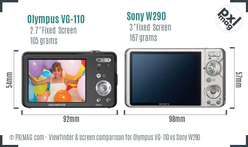 Olympus VG-110 vs Sony W290 Screen and Viewfinder comparison