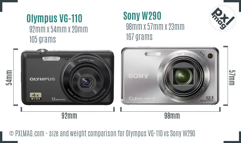 Olympus VG-110 vs Sony W290 size comparison