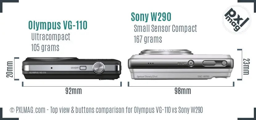 Olympus VG-110 vs Sony W290 top view buttons comparison