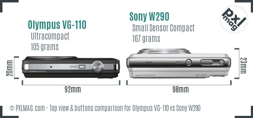 Olympus VG-110 vs Sony W290 top view buttons comparison Olympus VG-110 vs Sony W290 top view buttons comparison
