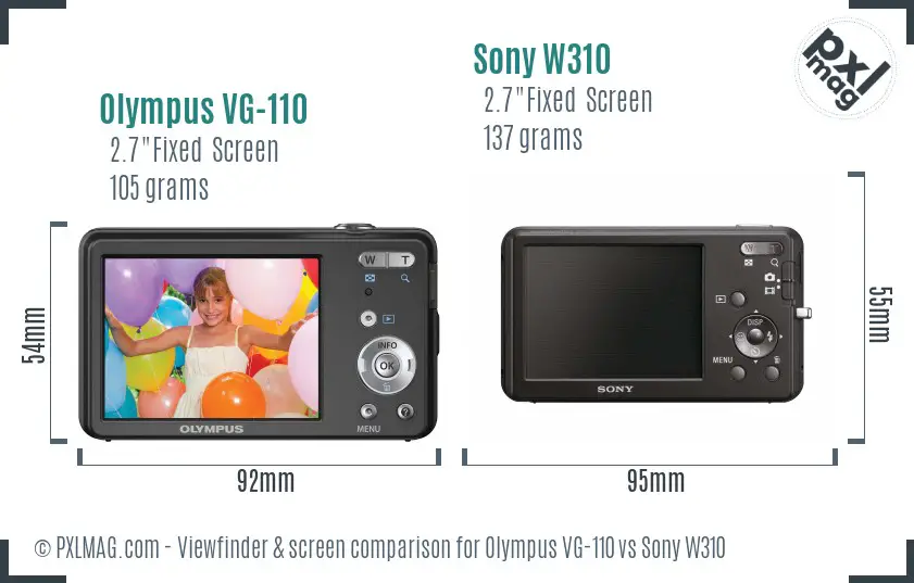 Olympus VG-110 vs Sony W310 Screen and Viewfinder comparison