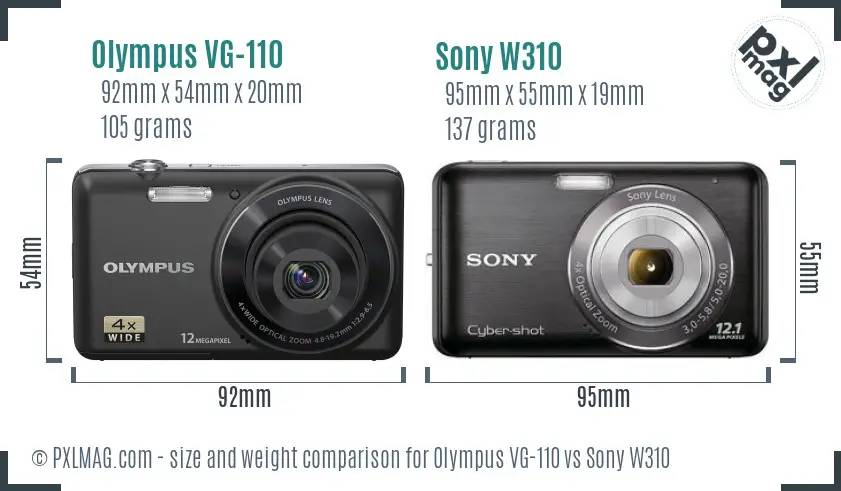 Olympus VG-110 vs Sony W310 size comparison