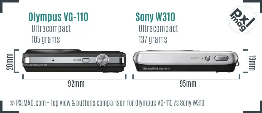 Olympus VG-110 vs Sony W310 top view buttons comparison