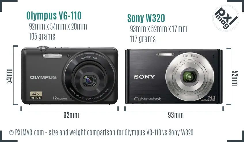 Olympus VG-110 vs Sony W320 size comparison