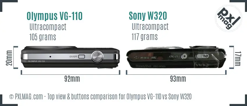Olympus VG-110 vs Sony W320 top view buttons comparison
