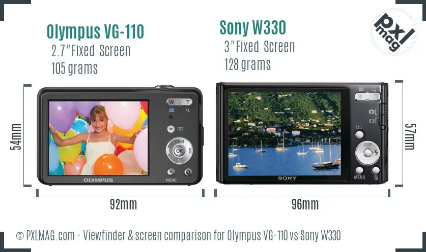 Olympus VG-110 vs Sony W330 Screen and Viewfinder comparison