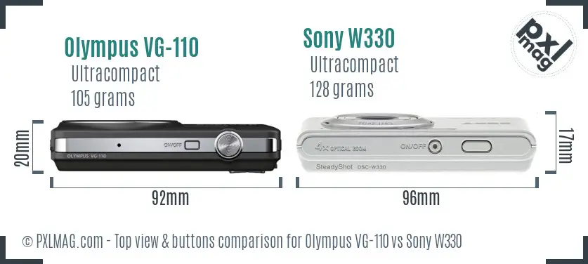 Olympus VG-110 vs Sony W330 top view buttons comparison