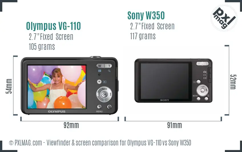 Olympus VG-110 vs Sony W350 Screen and Viewfinder comparison