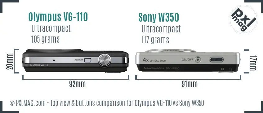 Olympus VG-110 vs Sony W350 top view buttons comparison