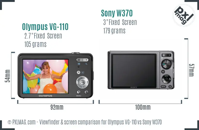 Olympus VG-110 vs Sony W370 Screen and Viewfinder comparison