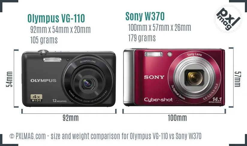 Olympus VG-110 vs Sony W370 size comparison