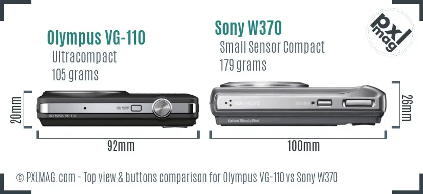 Olympus VG-110 vs Sony W370 top view buttons comparison