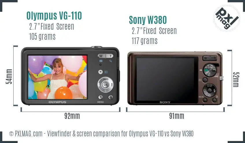 Olympus VG-110 vs Sony W380 Screen and Viewfinder comparison