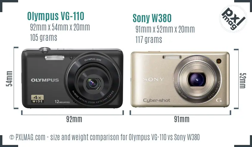 Olympus VG-110 vs Sony W380 size comparison