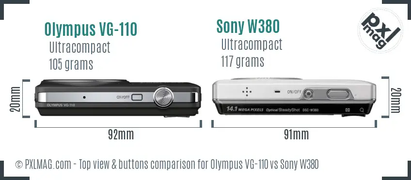 Olympus VG-110 vs Sony W380 top view buttons comparison