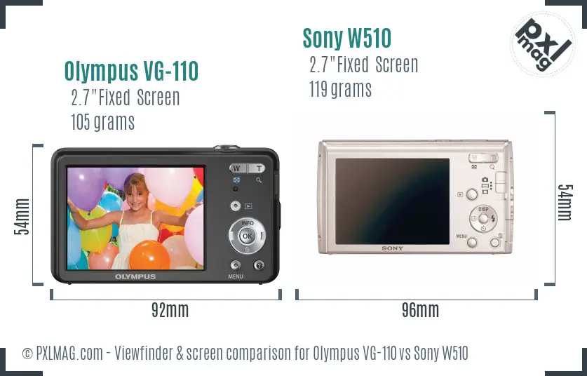 Olympus VG-110 vs Sony W510 Screen and Viewfinder comparison