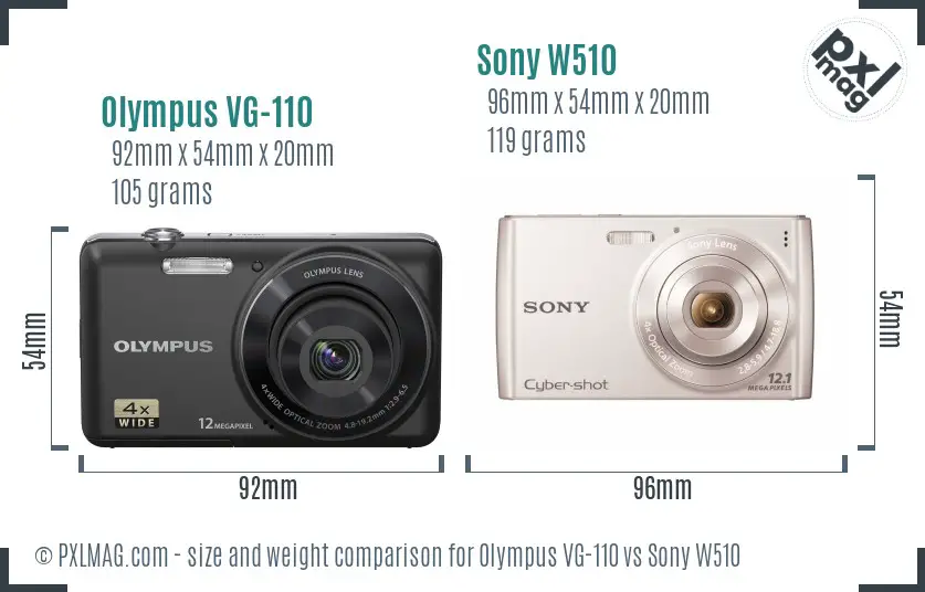 Olympus VG-110 vs Sony W510 size comparison