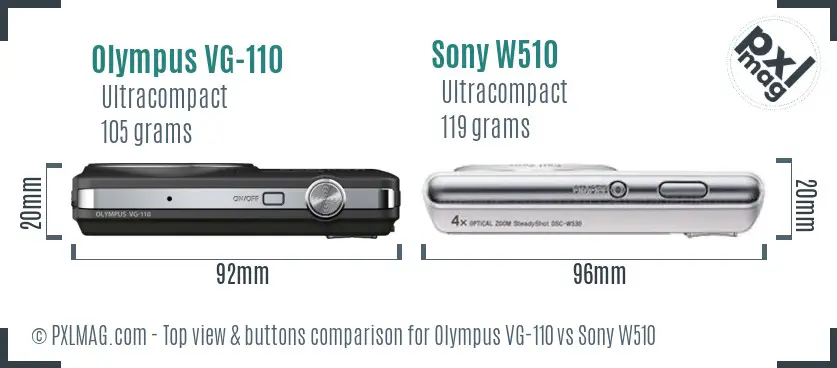 Olympus VG-110 vs Sony W510 top view buttons comparison