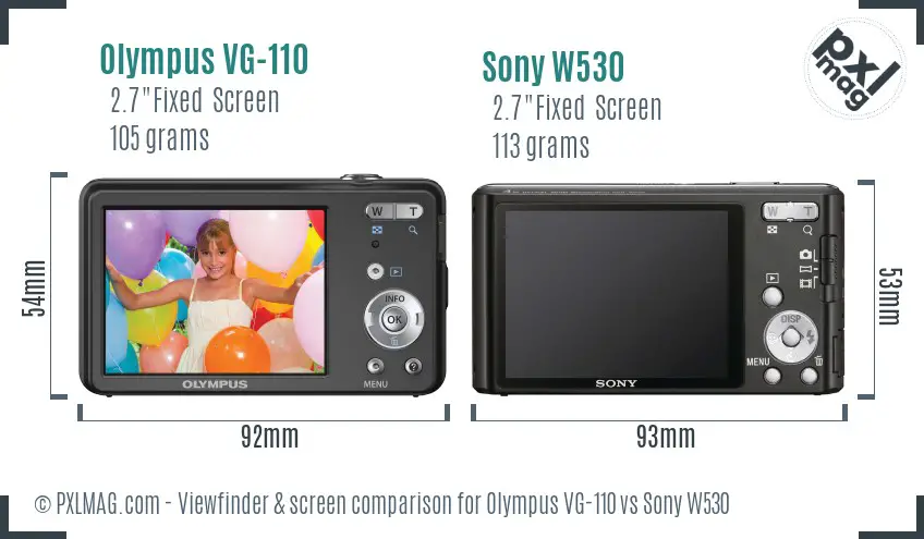 Olympus VG-110 vs Sony W530 Screen and Viewfinder comparison