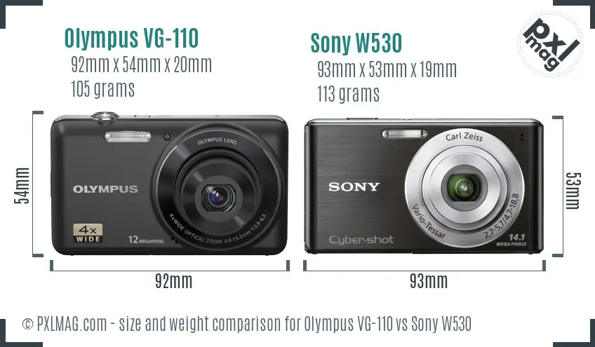 Olympus VG-110 vs Sony W530 size comparison